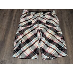 COOGI Men's‎ Plaid Cargo Shorts Size 44 Multi Gold Zipper Accents